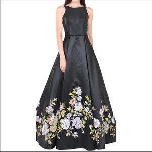 NWT Basix Black Hand Painted Floral Ballgown Gown